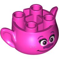 Tête de minifigurine spéciale, avec oreilles et 4 tenons sur le dessus, avec visage avec nez magenta et sourire motif imprimé (poppy) (Minifig Head Special, with Ears and 4 Studs on Top, with Face with Magenta Nose and Smile Print (Poppy))
