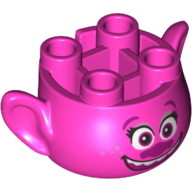 Tête de minifigurine spéciale, avec oreilles et 4 tenons sur le dessus, avec visage avec nez violet et bouche ouverte sourire motif imprimé (poppy) (Minifig Head Special, with Ears and 4 Studs on Top, with Face with Purple Nose and Open Mouth Smile Print (Poppy))