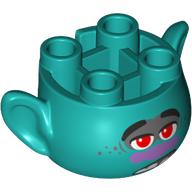 Tête de minifigurine Spécial, avec oreilles et 4 tenons sur le dessus, avec visage avec yeux rouges, nez violet et motif imprimé ombre à paupières gris (Branche) (Minifig Head Special, with Ears and 4 Studs on Top, with Face with Red Eyes, Purple Nose and Gray Eye Shadow Print (Branch))