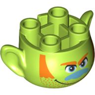 Tête de minifigurine spéciale, avec oreilles et 4 tenons sur le dessus, avec nez bleu, favoris orange et motif imprimé barbe naissante (hickory) (Minifig Head Special, with Ears and 4 Studs on Top, with Blue Nose, Orange Sideburns and Stubble Print (Hickory))