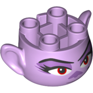 Tête de minifigurine Spécial, avec oreilles et 4 tenons sur le dessus, avec visage avec yeux rouges, ombre à paupières et cils motif imprimé (Queen Barb) (Minifig Head Special, with Ears and 4 Studs on Top, with Face with Red Eyes, Eye Shadow and Eyelashes Print (Queen Barb))