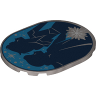 Visuel indicatif Rebrickable de Tuile ronde 6 x 8 avec contour Elsa noir et Anna sur fond bleu, motif imprimé étoile argentée (Tile Round 6 x 8 with Black Elsa and Anna Contour on Blue Background, Silver Star Print)
