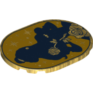 Visuel indicatif Rebrickable de Tuile ronde 6 x 8 avec des contours de cloche bleu foncé sur fond jaune foncé, étoiles dorées, rose (Tile Round 6 x 8 with Dark Blue Bell Contours on Dark Yellow Background, Golden Stars, Rose)
