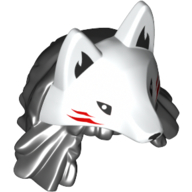 Cheveux et coiffure, tête de loup avec des rayures rouges, de longs cheveux noirs motif imprimé (Hair and Headdress, Wolf's Head with Red Stripes, Long Black Hair Print)