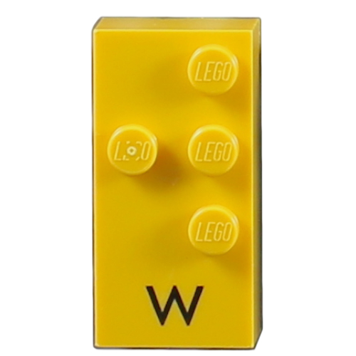 Visuel indicatif Rebrickable de Braille brique 2 x 4 avec motif imprimé 4 tenons ⠺ et 'W' (Braille Brick 2 x 4 with 4 Studs ⠺ and 'W' Print)