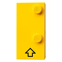 Visuel indicatif Rebrickable de Brique braille 2 x 4 avec 2 tenons ⠨ et motif imprimé flèche noire (Braille Brick 2 x 4 with 2 Studs ⠨ and Black Arrow Up Print)