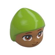 Tête de bébé mini-poupée avec chapeau de vert citron, yeux bruns, motif imprimé sourire (Minidoll Baby Head with Lime Cap, Brown Eyes, Smirk Print)