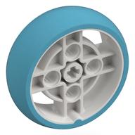 Visuel indicatif Rebrickable de Roue 43 x 14 avec 4 rayons, trou d'axe et pneu intégral moyen azur (Wheel 43 x 14 with 4 Spokes, Axle Hole, and Medium Azure Integral Tire)