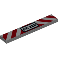 Visuel indicatif Rebrickable de Tuile 1 x 6 avec bandes d'avertissement rouges/blanches, numéro plaque EB 220 motif imprimé (Tile 1 x 6 with Red/White Warning Stripes, Number Plate EB 220 Print)