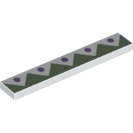Visuel indicatif Rebrickable de Tuile 1 x 6 avec des triangles de bord vert sable et 5 points de lavande motif imprimé (Tile 1 x 6 with Sand Green Edge Triangles and 5 Lavender Dots Print)