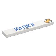 Visuel indicatif Rebrickable de Tuile 1 x 6 avec bleu 'SEA FOX II', 'EST. 1992', Logo imprimé (Tile 1 x 6 with Blue 'SEA FOX II', 'EST. 1992', Logo Print)