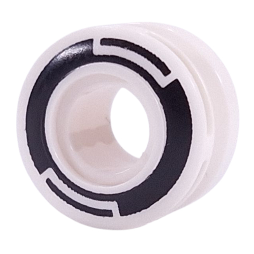 Visuel indicatif Rebrickable de Roue 11 x 8 avec rainure centrale, un côté lisse avec motif imprimé de cercles noirs (Wheel 11 x 8 with Center Groove, One Smooth Side with Black Circles Print)