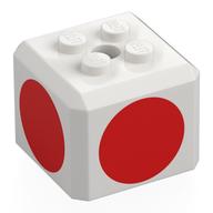 Cube spécial brique avec 2 x 2 tenons sur le dessus, et des cercles rouges motif imprimé (Brick Special Cube with 2 x 2 Studs on Top, and Red Circles Print)