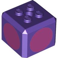 Cube spécial brique avec 2 x 2 tenons sur le dessus, et motif imprimé de cercles roses foncés (Brick Special Cube with 2 x 2 Studs on Top, and Dark Pink Circles Print)