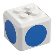 Cube spécial brique avec 2 x 2 tenons sur le dessus, et motif imprimé cercles bleus (Brick Special Cube with 2 x 2 Studs on Top, and Blue Circles Print)