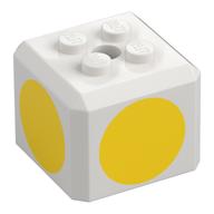 Brique Cube spécial avec 2 x 2 tenons sur le dessus, et motif imprimé Cercles jaunes (Brick Special Cube with 2 x 2 Studs on Top, and Yellow Circles Print)