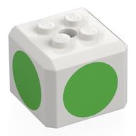 Cube spécial brique avec 2 x 2 tenons sur le dessus, et des cercles vert vif motif imprimé (Brick Special Cube with 2 x 2 Studs on Top, and Bright Green Circles Print)
