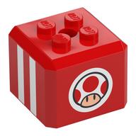 Brique Cube spécial avec 2 x 2 tenons sur le dessus avec crapaud, motif imprimé rayures blanches (Brick Special Cube with 2 x 2 Studs on Top with Toad, White Stripes Print)