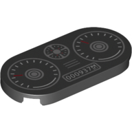Visuel indicatif Rebrickable de Tuile ronde 2 x 4 avec tableau de bord de voiture, cadrans rapides motif imprimé (Tile Round 2 x 4 with Car Dashboard, Speed Dials Print)