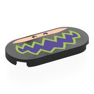 Tuile ronde 2 x 4 avec bouche violet foncé, dents / lèvres pointues vert citron, motif imprimé nougat clair (Tile Round 2 x 4 with Dark Purple Mouth, Lime Sharp Teeth / Lips, Light Nougat Face Print)