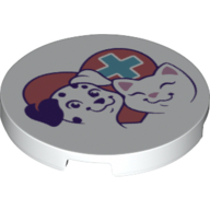 Visuel indicatif Rebrickable de Tuile ronde 3 x 3 avec cœur de corail, cœur médical azur moyen, chat, motif imprimé chien (Tile Round 3 x 3 with Coral Heart, Medium Azure Medical Heart, Cat, Dog Print)