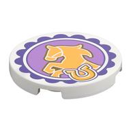 Visuel indicatif Rebrickable de Tuile ronde 3 x 3 avec cheval orange clair vif, fond de lavande moyen, motif imprimé bord violet foncé (Tile Round 3 x 3 with Bright Light Orange Horse, Medium Lavender Background, Dark Purple Border Print)