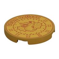 Visuel indicatif Rebrickable de Tuile ronde 3 x 3 avec galion rouge foncé, dragon, motif imprimé 'UNUM GALLEON 1' (Tile Round 3 x 3 with Dark Red Galleon, Dragon, 'UNUM GALLEON 1' Print)
