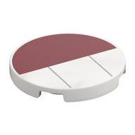Visuel indicatif Rebrickable de Tuile ronde 3 x 3 avec demi rouge foncé, gris bleu foncé Lignes motif imprimé (Tile Round 3 x 3 with Dark Red Half, Dark Bluish Grey Lines Print)