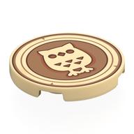 Visuel indicatif Rebrickable de Tuile ronde 3 x 3 avec pièce en bois, hibou sur Nougat fond motif imprimé (Tile Round 3 x 3 with Wooden Coin, Owl on Nougat Background Print)