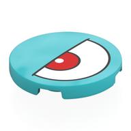 Visuel indicatif Rebrickable de Tuile ronde 3 x 3 avec demi-œil blanc ouvert, Iris rouge Motif imprimé à gauche (Tile Round 3 x 3 with Half Open White Eye, Red Iris Left Print)