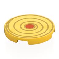 Visuel indicatif Rebrickable de Tuile ronde 3 x 3 avec tourbillon d'or, motif imprimé centre orange rougeâtre (Tile Round 3 x 3 with Gold Swirl, Reddish Orange Center Print)