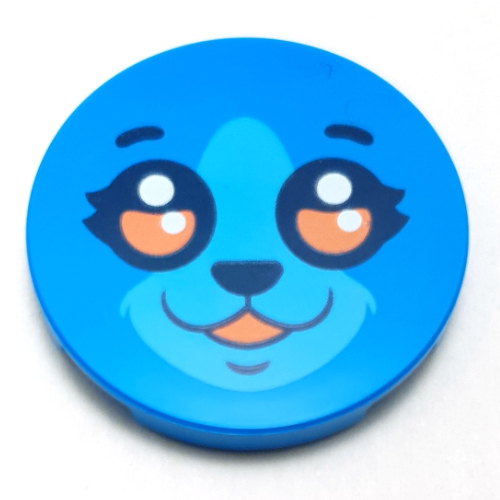 Visuel indicatif Rebrickable de Tuile ronde 3 x 3 avec visage, museau bleu clair vif, motif imprimé Corail / Yeux noirs (Tile Round 3 x 3 with Face, bright Light Blue Muzzle, Coral/Black Eyes Print)