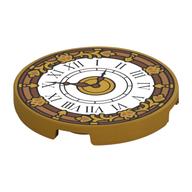 Visuel indicatif Rebrickable de Tuile ronde 3 x 3 avec cadran blanc, motif imprimé décorations (Tile Round 3 x 3 with White Clock Face, Decorations Print)