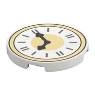 Visuel indicatif Rebrickable de Tuile ronde 3 x 3 avec horloge, bordure beige motif imprimé (Tile Round 3 x 3 with Clock, Tan Border Print)