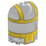 Visuel indicatif Rebrickable de Cylindre demi 3 x 6 x 6 fermé sur le dessus avec 2 tenons avec motif imprimé cockpit jaune (Cylinder Half 3 x 6 x 6 Closed on Top with 2 Studs with Yellow Cockpit Print)