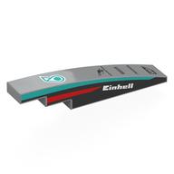 Visuel indicatif Rebrickable de Brique courbée 1 x 6 avec blanc 'EINHELL' sur fond noir, rayures turquoise foncé/rouge sur les côtés, noir sponsors imprimé (Brick Curved 1 x 6 with White 'EINHELL' On Black Background, Dark Turquoise/Red Stripes on Sides, Black Sponsors Print)