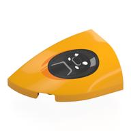 Visuel indicatif Rebrickable de Brique ronde, courbé double 3 x 2 biseauté avec tenon Entaille à gauche avec motif imprimé phare noir (Brick Round, Curved Double 3 x 2 Beveled with Stud Notch Left with Black Headlight Print)