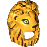 Costume / Masque, Lion avec des crinières brun rougeâtre et or, yeux noirs motif imprimé (Costume / Mask, Lion with Reddish Brown and Gold Manes, Black Eyes Print)