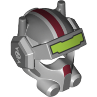 Casque, visière, casque, appareil respiratoire avec bande rouge foncé, crâne sur les protecteurs d'oreille, et motif imprimé visière de vert citron (Helmet, Visor, Headset, Breathing Apparatus with Dark Red Stripe, Skull on Ear Protectors, and Lime Visor Print)
