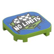 Visuel indicatif Rebrickable de Tuile coins ronds 4 x 4 x 2/3 avec blanc 'NO LIMITS' sur fond noir, drapeaux de course motif imprimé (Tile Round Corners 4 x 4 x 2/3 with White 'NO LIMITS' on Black Field, Racing Flags Print)