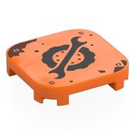 Visuel indicatif Rebrickable de Tuile ronde Coins 4 x 4 x 2/3 avec pneu noir, motif imprimé Clé (Tile Round Corners 4 x 4 x 2/3 with Black Tyre, Wrench Print)