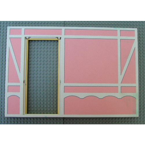 Visuel indicatif Rebrickable de Scala, Bâtiment, Mur, Vertical rainuré 40 x 2 x 22 2/3 avec ouverture de porte, cadre Tudor blanc sur motif imprimé saumon clair (Scala, Building, Wall, Vertical Grooved 40 x 2 x 22 2/3 with Door Opening, White Tudor Frame on Light Salmon Print)