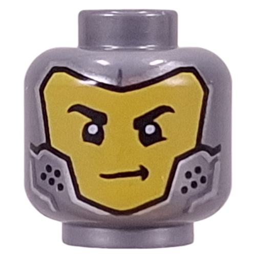 Tête de minifigurine Cooper, droïde, points noirs, yeux bleus noirs / métalliques / visage jaune, sourire en coin (Minifig Head Cooper, Droid, Black Dots, Black/Metal Blue Eyes / Yellow Face, Smirk)