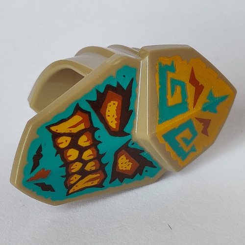Masque Tribal avec yeux jaune clair vif, dents, fond turquoise foncé motif imprimé (Mask Tribal with Bright Light Yellow Eyes, Teeth, Dark Turquoise Background Print)