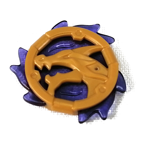 Visuel indicatif Rebrickable de Équipement disque amulette forme de dragon avec motif de flammes violet transparent-sombre (Equipment Disc Amulet Dragon Shape with Trans-Dark Purple Flames Pattern)