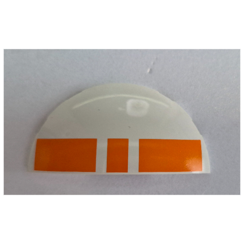 Visuel indicatif Rebrickable de Brique ronde 3 x 6 demi-cercle avec motif imprimé orange rectangles (Brick Round 3 x 6 Half Circle with Orange Rectangles Print)