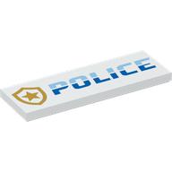 Visuel indicatif Rebrickable de Tuile 2 x 6 avec Badge en or, motif imprimé bleu 'POLICE' (Tile 2 x 6 with Gold Badge, Blue 'POLICE' Print)