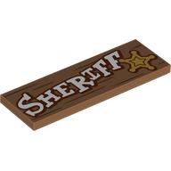 Visuel indicatif Rebrickable de Tuile 2 x 6 avec motif imprimé blanc 'SHERIFF', étoile sur panneau de bois (Tile 2 x 6 with white 'SHERIFF', Star on Wooden Board Print)