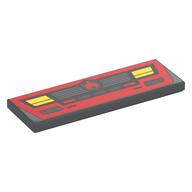 Visuel indicatif Rebrickable de Tuile 2 x 6 avec pare-chocs avant de camion de pompiers, phares, flamme rouge sur le bouclier, motif imprimé radiateur (Tile 2 x 6 with Fire Truck Front Bumper, Headlights, Red Flame on Shield, Radiator Print)