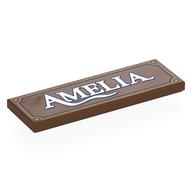 Visuel indicatif Rebrickable de Tuile 2 x 6 avec Blanc 'AMELIA', Bordure imprimée (Tile 2 x 6 with White 'AMELIA', Border Print)